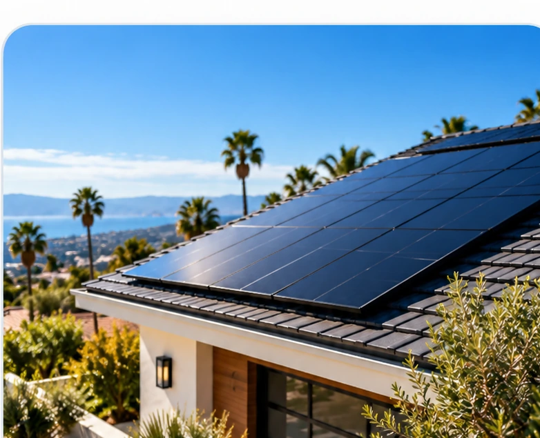 Sleek black solar panels installed on a California home roof.
